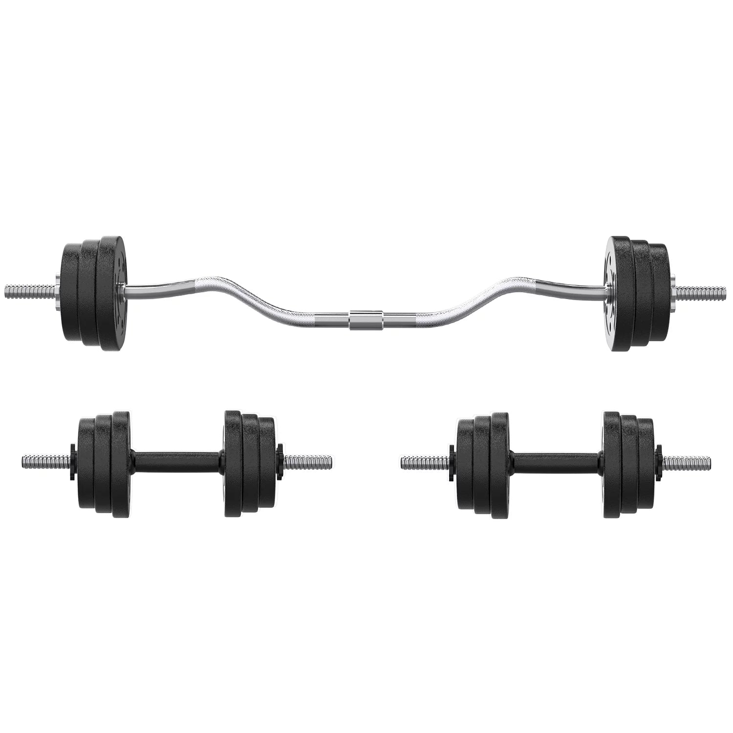 66LB 2 in 1 Olympic Adjustable Weight Set with Curl Bar Used as Barbell for Family Fitness, Black