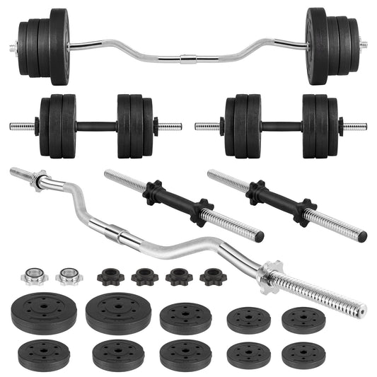 66LB 2 in 1 Olympic Adjustable Weight Set with Curl Bar Used as Barbell for Family Fitness, Black